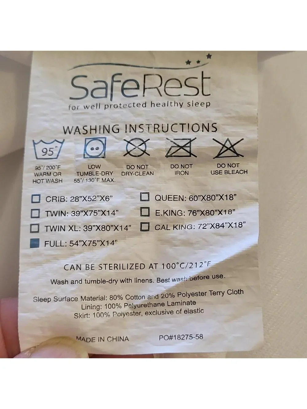 SafeRest brand waterproof mattress protector regular size bed 54